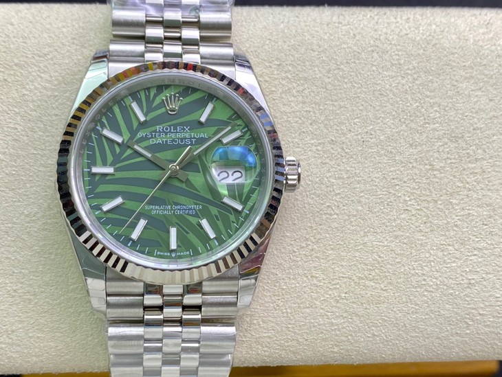 2022122307210415 - 勞力士日誌男錶復刻 綠盤 126234 ew廠手錶 棕櫚葉圖案錶盤￥2980