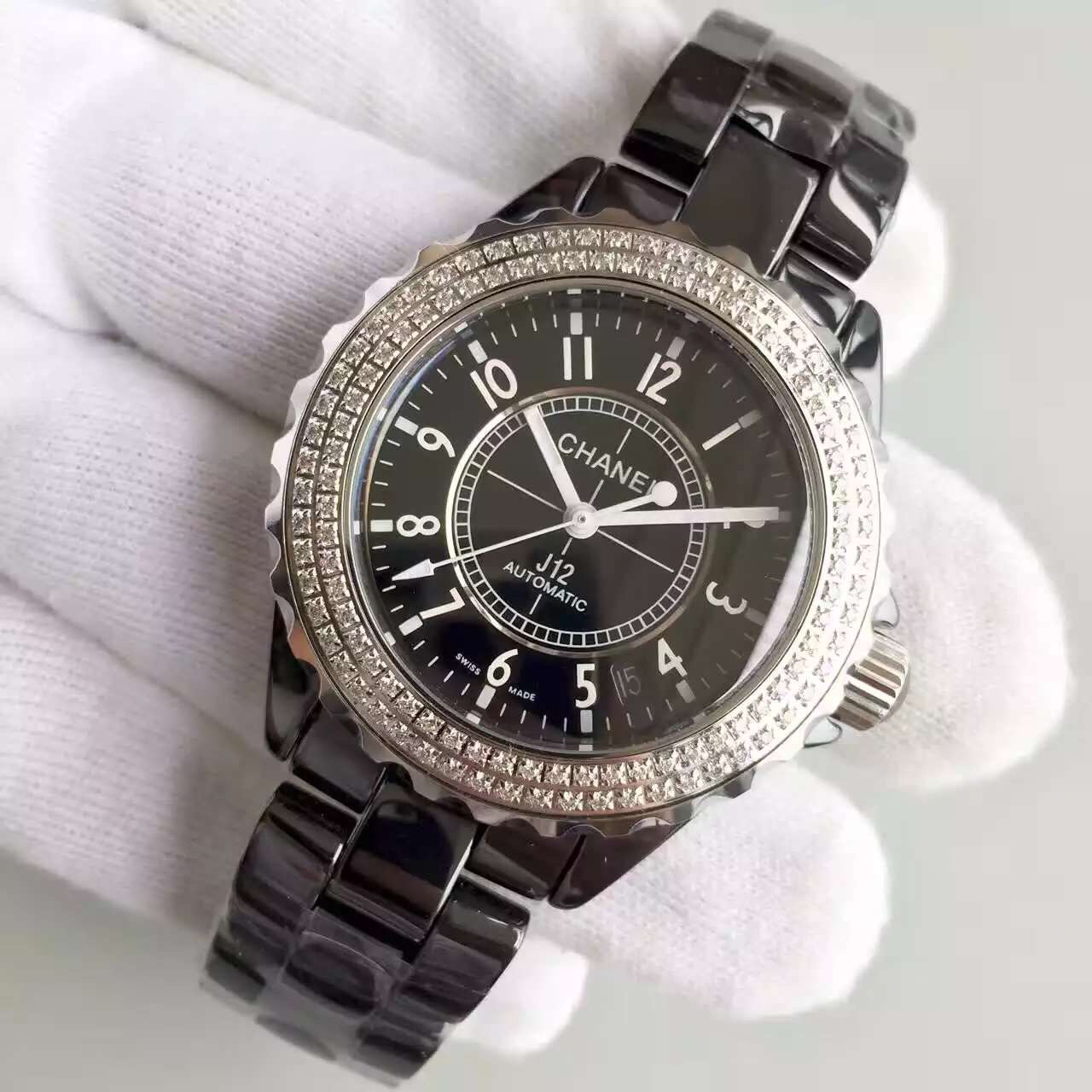 2022122612253574 - 仿香奈兒手錶多少錢 香奈兒J12繫列H0969黑自動機械錶￥2880