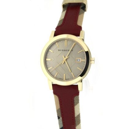 2022122814245496 420x420 - BURBERRY巴寶莉大錶盤時尚金色格紋皮帶男錶BU9017￥960