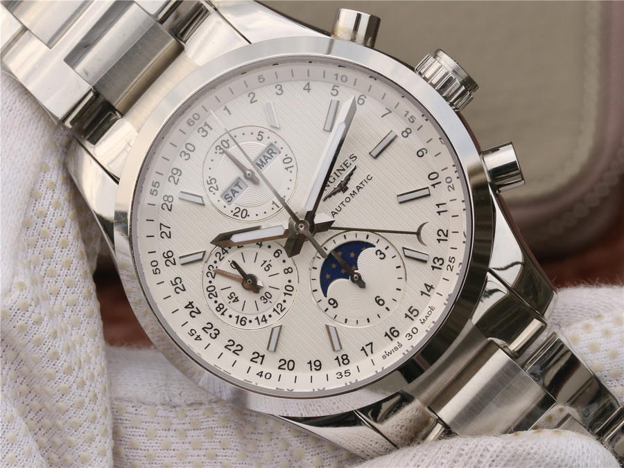 2023012613302570 - 浪琴康鉑繫列高仿手錶 L2.798.4.72.6 月相八針 機械錶￥2880