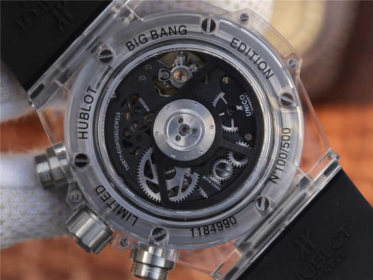 2023021806123232 - HB廠恆寶宇舶錶年度佳高仿手錶作品—宇舶玻璃計時BIG BANG繫列411.JX.4802.RT“全透腕錶”￥4580